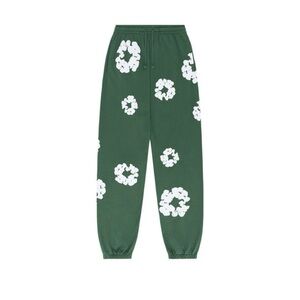 Men's Green Joggers with White Floral Design